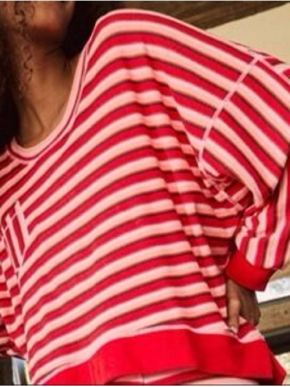 NWT Free People Red and Pink Striped Oversized Sweatshirt